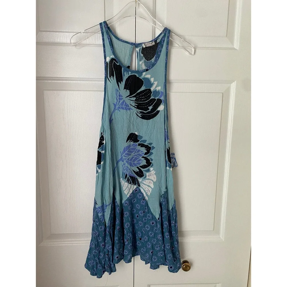 Free People Someone Like You Slip Dress Womens XS Blue Floral Boho Festival Chic